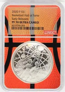 2020-P Basketball Hall of Fame $1 Silver NGC PF 70 Orange Early Releases - JJ217 - Picture 1 of 2