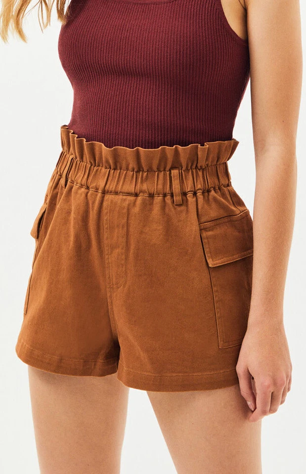 LA Hearts Pacsun Brown High Waist Cargo Paperbag Shorts Elastic Waist Stretch L - Image 1 of 4