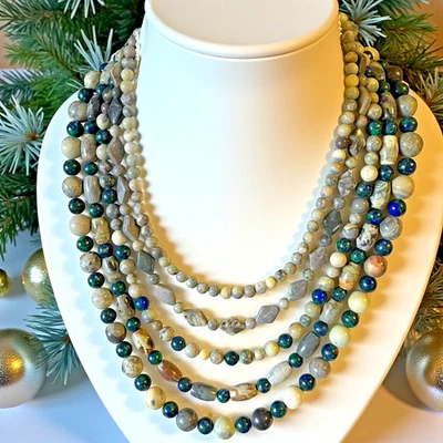 NUEVO Collar Jay King DTR 925 Azul Esterlina Ágata y Lapislázuli Cuentas 5 Hilos Foto 1 de 4