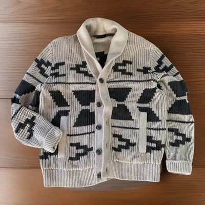 Banana Republic Aztec Geo Cabin Cardigan Mens L Cotton Shawl Collar Grandpa $169 - Image 1 of 4