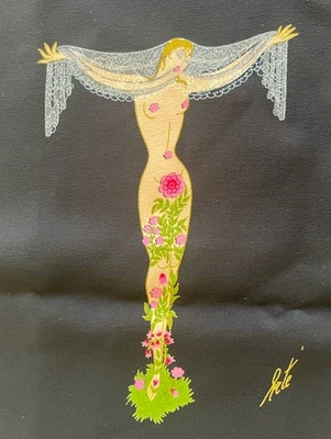 Bufanda vintage Erte para llevar atrás LTD alfabeto de seda letra T. Italia. Foto 1 de 4