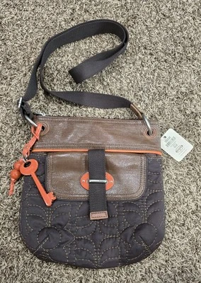 FOSSIL KEY-PER Quilted Nylon Brown Hobo Shoulder Bag Messenger Crossbody NWT - Image 1 of 4