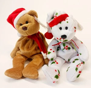  Ty Beanie Babies Holiday Bears: set di 2: 1997 e 1998 orsacchiotti spedizione gratuita - Foto 1 di 9