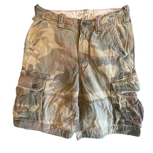 Hollister Cargo Shorts Mens 32 Brown Green Camo Pockets Cotton FLAW - Picture 1 of 12