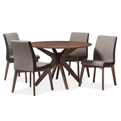 Baxton Studio Kimberly 5 Piece Round Dining Set in Gravel and Walnut - Image 1 of 4