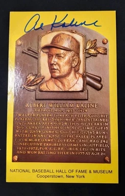 AL KALINE SIGNED AUTO GOLD HOF PLAQUE POSTCARD DETROIT TIGERS  - Image 1 of 2