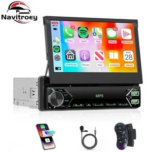 7" Single 1 DIN Flip out Touch Screen Car MP5 Stereo Radio Bluetooth Carplay USB - Picture 1 of 22