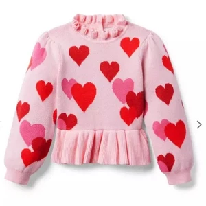 Janie and Jack Pink and Red Heart Peplum Sweater Size 4 - Picture 1 of 7