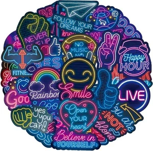 Stickers 100 Pieces Neon Sayings Quotes Sticker Set Waterproof Vinyl Decals Cool - Picture 1 of 7