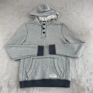 Abercrombie Fitch Henley Hoodie Men Large Heather Grey Pullover Pockets Y2K - Picture 1 of 8
