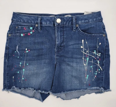 Pantalones cortos de jean para mujer Seven 7 talla 6 pintura de mezclilla salpicaduras cortes desgastados Foto 1 de 4