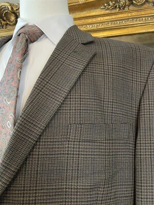 VTG Andrew Fezza 46L 100% Worsted Wool Brown Glen Check 2Btn Blazer Sport Jacket - Image 1 of 4