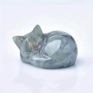 Handcrafted Labradorite Sleeping Cat Figurine Home Decor Artwork Unique Gift - Picture 1 of 3
