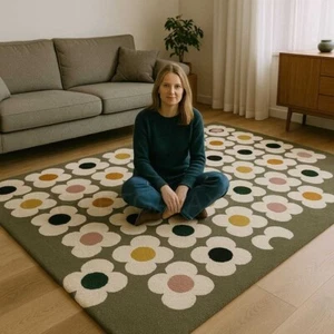 Modern Hand Tufted Rug Living Room, Bedroom, Hall Kitchen Muti Color Floral Rugs - Picture 1 of 16
