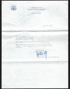 Carta estacionaria OPC 1974 Embajada de Estados Unidos Atenas Grecia a EE. UU. 47482 - Imagen 1 de 1