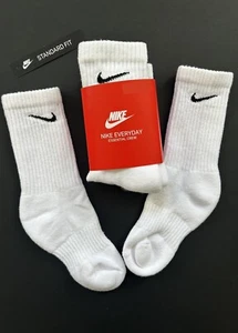 Nike Everyday White Crew Cushioned Cotton Socks Small Girls Kids Woman Men Boys - Picture 1 of 5