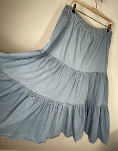 VTG Tiered Denim Skirt Prairie Boho Peasant Western Maxi SZ XL /XXL (FLAWS - Bild 1 von 10