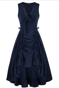 SCARLET DARKNESS Dress Women Medieval High Low Party Renaissance Retro Navy S - Picture 1 of 6