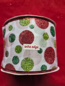 Makers Holiday Red & Green Glitter Polka Dot Ribbon 4" X 40" Wired Brand New - Picture 1 of 3