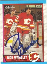 1989-90 OPC #204 Rick Wamsley Calgary Flames Autographed Card ExMt