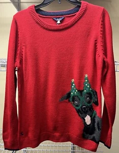 Joules The Cracking Festive Dog Red Long Sleeve Round Neck Sweater Size US 8 New - Picture 1 of 10