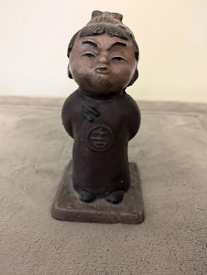 Old Cast Iron Chinese Girl Statue Doorstop  Original Black,Brown,Red Colors Used - Image 1 of 4