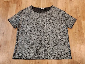 Silence + Noise Matte Gold Sequin Mesh Tshirt Size M - Picture 1 of 7