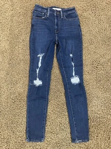 Juniors Levi’s 721 Skinny High Rise Blue Jeans Distressed Blue Size 24 (3) - Picture 1 of 4