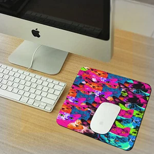 Whacky Retro Pop Art Kitties Mousepad Rubber Rectangle Thick - Picture 1 of 1