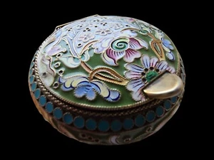 Pillendose von 3.Artel mit Emaille 84 Zolotniki Silber Russland - Bild 1 von 10
