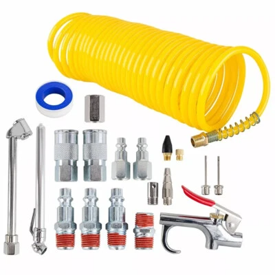 20pcs Air Compressor Accessory Kit 25Ft Recoil Hose Gun Nozzles Set 1/4"NPT Hose - Image 1 of 4