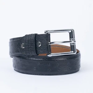 Cinturón de vestir personalizado de cuero negro avestruz pluma completa real para hombres mujeres - Imagen 1 de 13