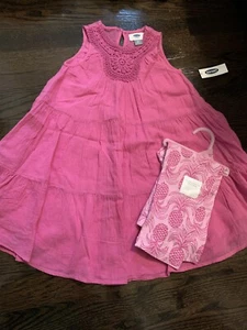 NEW! Old Navy Girls Pink Cotton Lined Dress SZ/4T/4A NWT With Leggings - Picture 1 of 7