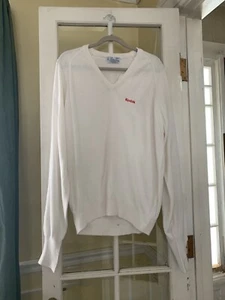 Pickering Sportswear Vintage Mens XL Long Sleeve Sweater Kodak NWT White Vneck - Picture 1 of 15