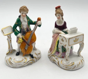 Antique Musician Chelsea Piano and Cello Player Pair 2 Porcelain Figurine - Picture 1 of 20