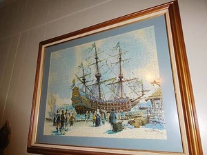 VINTAGE CLIPPER SCHIFF GERAHMT PUZZLE KUNST NAUTISCHES DEKOR SCHWEDEN UNIKAT - Bild 1 von 5