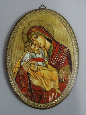 Religious Wall Art Gold Foil Handmade on Wood Laminated Mary M3 14.5x20 - Image 1 of 4