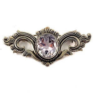 Vintage Sterling Silver Pin Brooch Pendant Artisan Purple Art Nouveau Deco Swirl - Picture 1 of 8