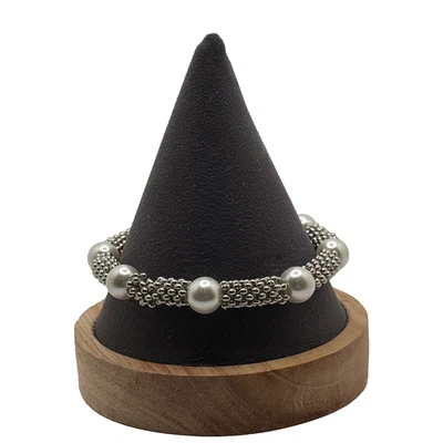 Pulsera elástica de perlas sintéticas blancas cuentas espaciadoras de plata tono plata Foto 1 de 4