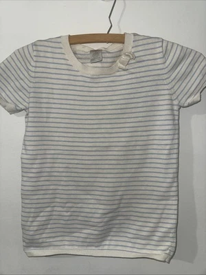 Gymboree Girls 12 Cotton Blue White Striped Knitted Short Sleeve Sweater Bow - Image 1 of 2