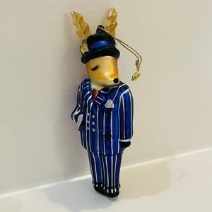Pottery Barn mundgeblasenes Glas Ornament Donner das Rentier blauer Anzug nicht mehr produziert - Bild 1 von 9