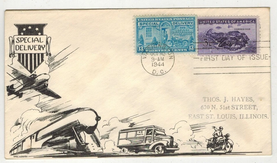 1944 WW2 SPECIAL DELIVERY ISSSUE E17 FDC DAY LOWRY CACHET - Image 1 of 1