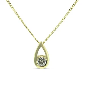 18ct Yellow Gold Teardrop Diamond Pendant & Chain - Picture 1 of 3