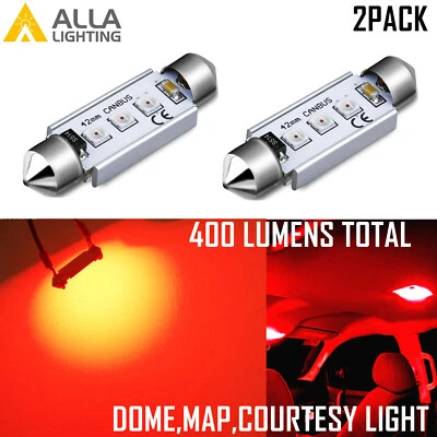 Alla Lighting LED Pure Bright RED 41MM 6451 Festoon Dome Light Bulb Map Light - Image 1 of 4