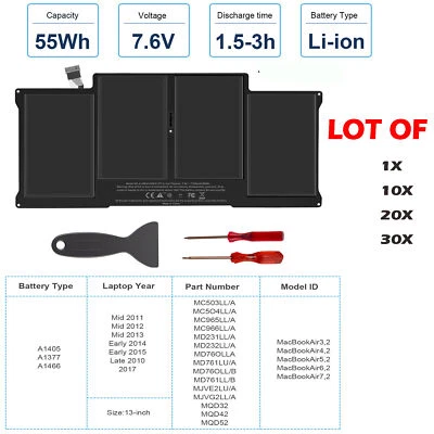 ✅ 批量 30x 电池 适用于 Apple MacBook Air 13" A1405 A1466 A1369 2013 2015 2017 — 第 1/4 张图片