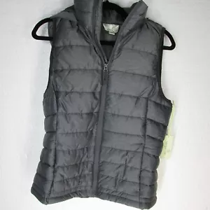 Tangerine Women Sz M Puffer Vest Mineral Gray Hoodie Full Zip Pockets NWT - Picture 1 of 6
