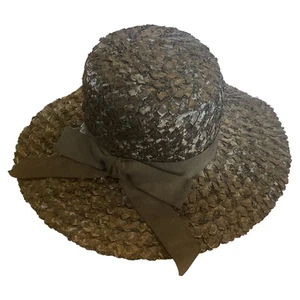 Vintage Womens Black Dress Hat Millinary 14” Diam 5” Tall Woven Bucket Size M - Picture 1 of 7