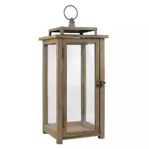 Stonebriar 18 Inch Rustic Wooden Candle Hurricane Lantern, For Table Top, Mantle - Picture 1 of 10