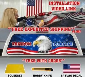 AMERICAN FLAG EAGLE PICK-UP TRUCK REAR WINDOW DECAL PERFORATED VINYL 50/50 USA - Picture 1 of 6