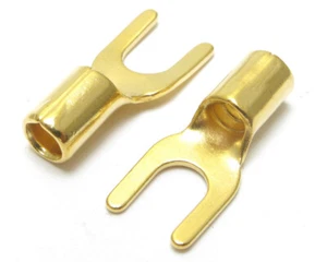 Gold Plated Fork Terminal, 10-12AWG, #8 Fork, 50pcs - Picture 1 of 3